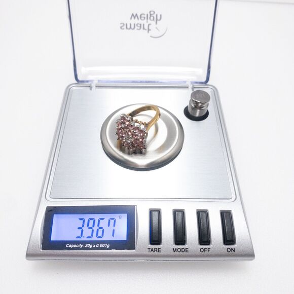 Gold and Silver Tone Ring Pink Clear Glass Cubic Zirconia Cocktail Unmarked SZ 7 - Picture 12 of 13